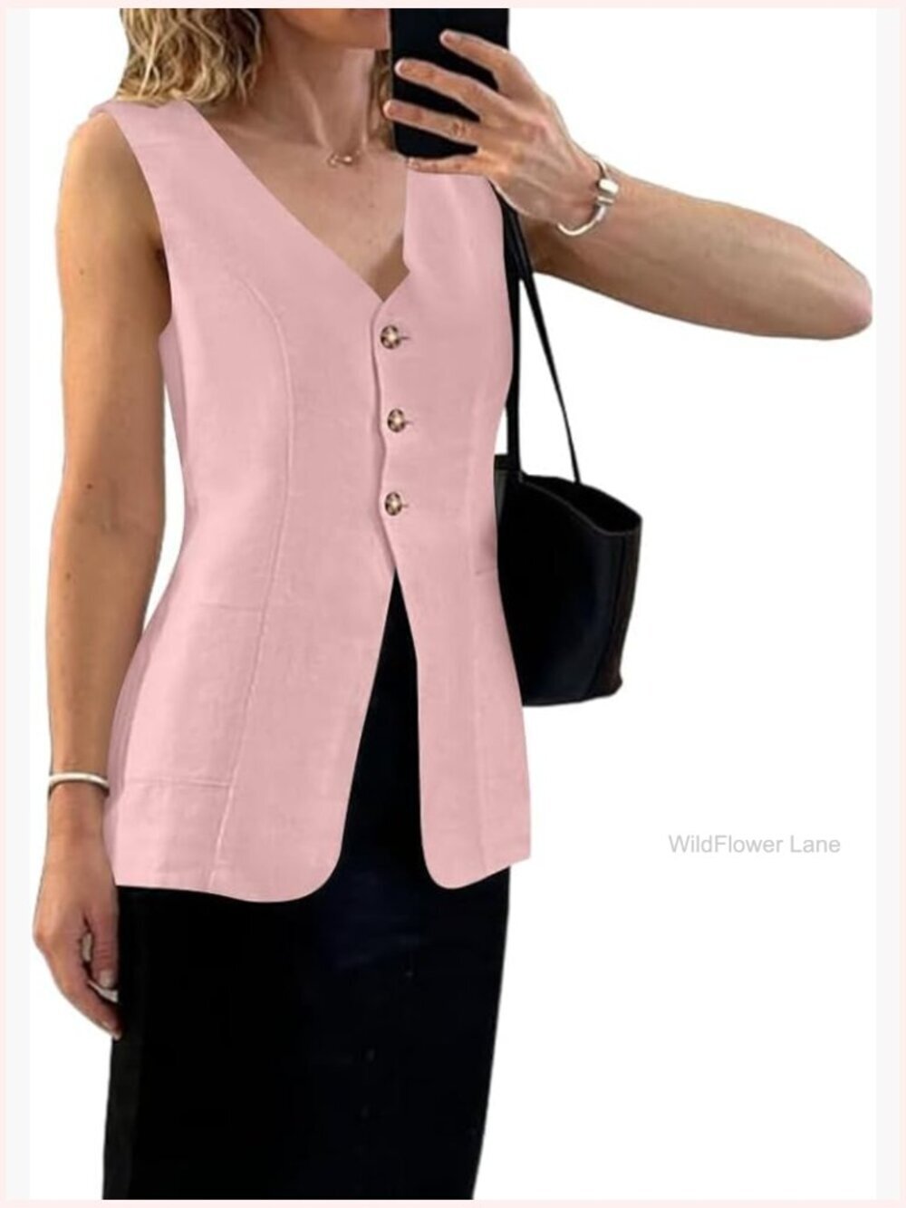 Women's Linen Vest Sleeveless V Neck Button Down Casual Summer Top with Pocket